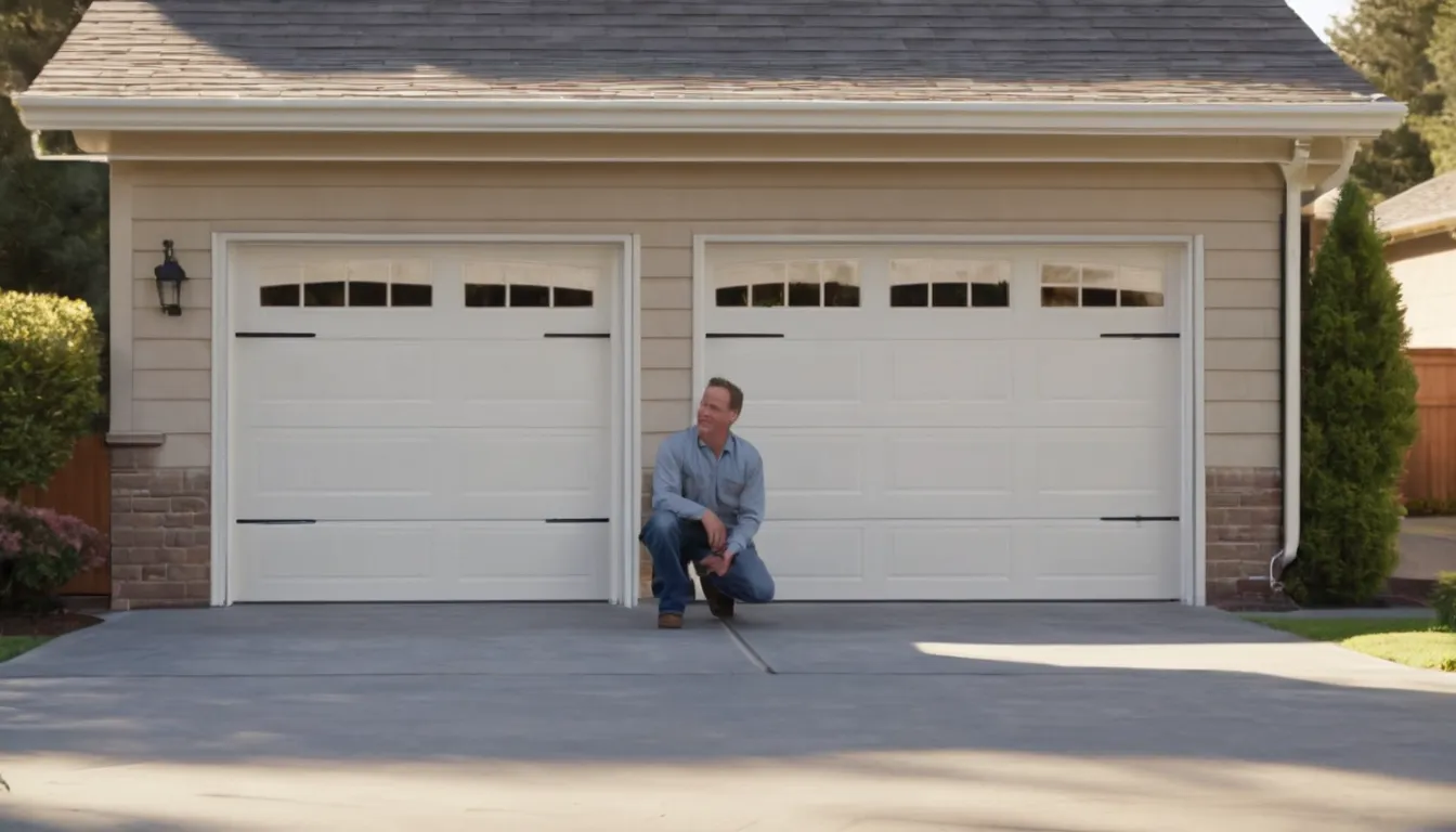Local garage door provider checking a torsion spring above a residential garage door in the Flower Mound area